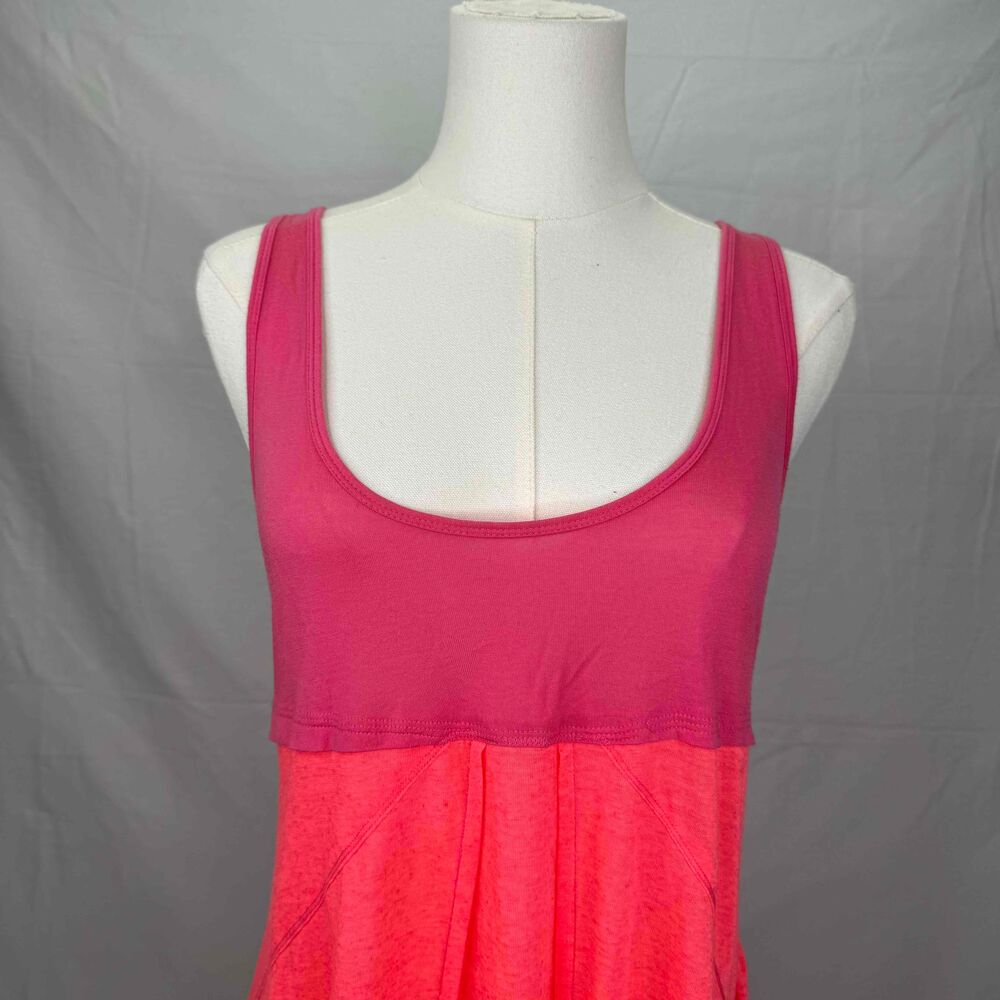 Free People Orange Sleeveless Scoop Neck Dress Two Tone Large Color Block Boho - Picture 2 of 10